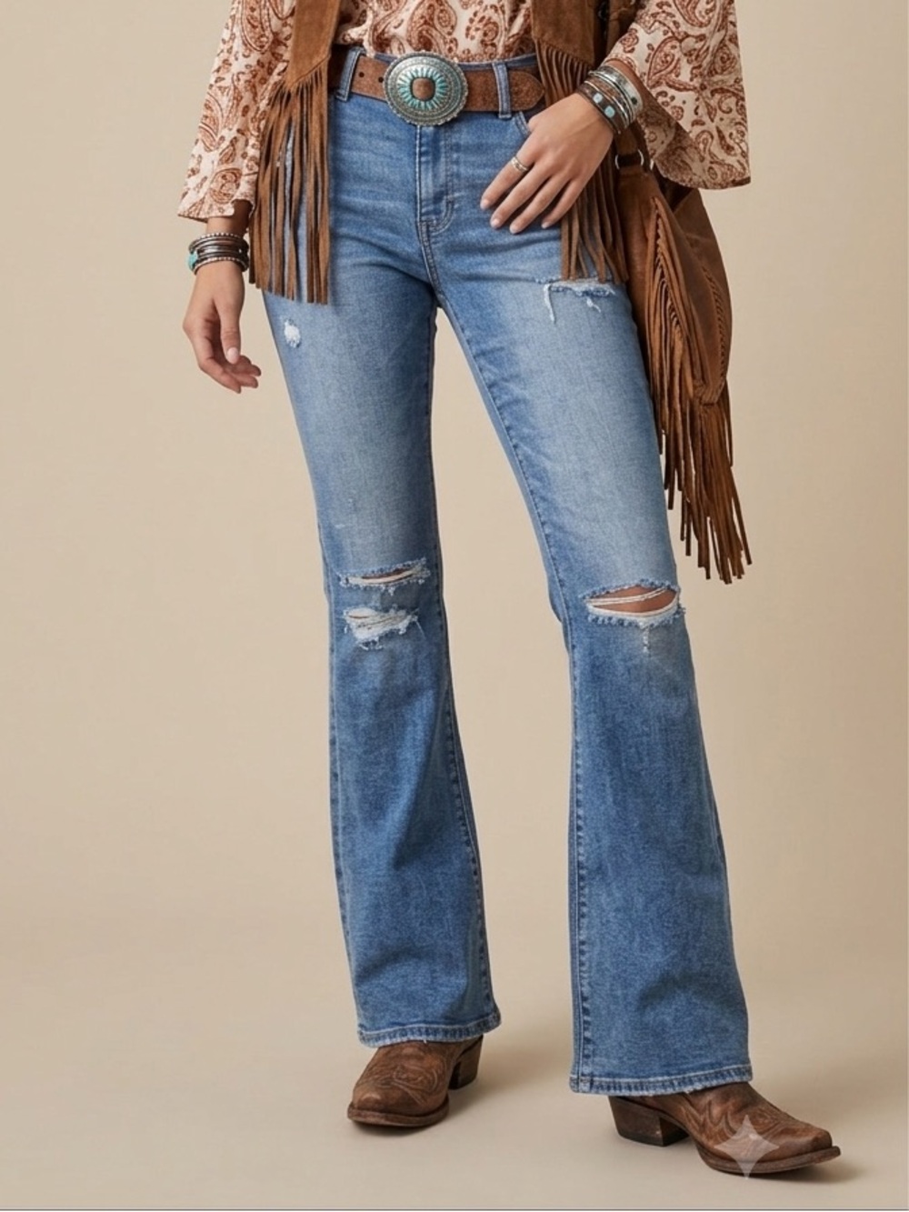 American Eagle Outfitters Next Level Curvy Ripped Super High-Waisted Flare Long